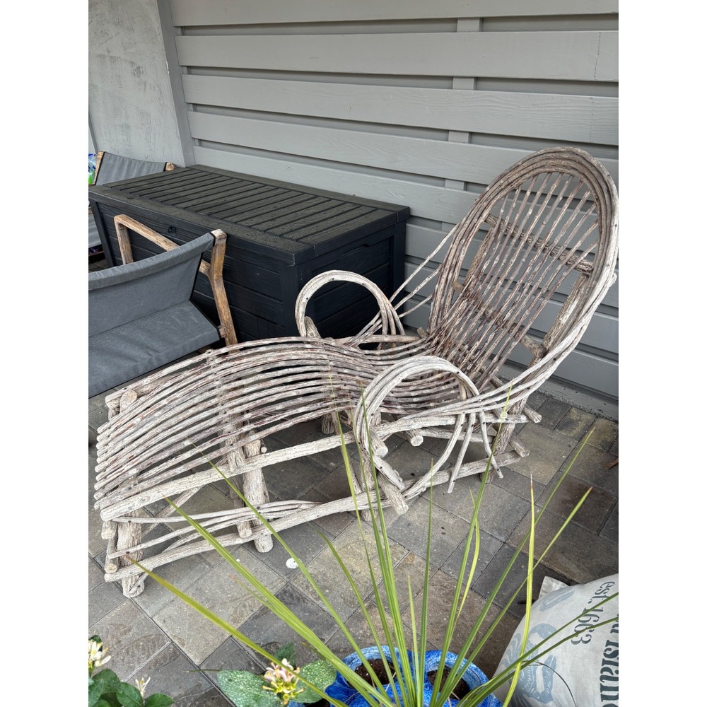 Rustic Bentwood Twig Chaise Lounge Chair Adirondack Style Garden Lounger Natural